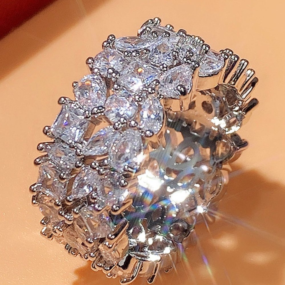 💎925 Silver Plated New Arrival Multiple Cuts Stones CZ Ring, MARR9385